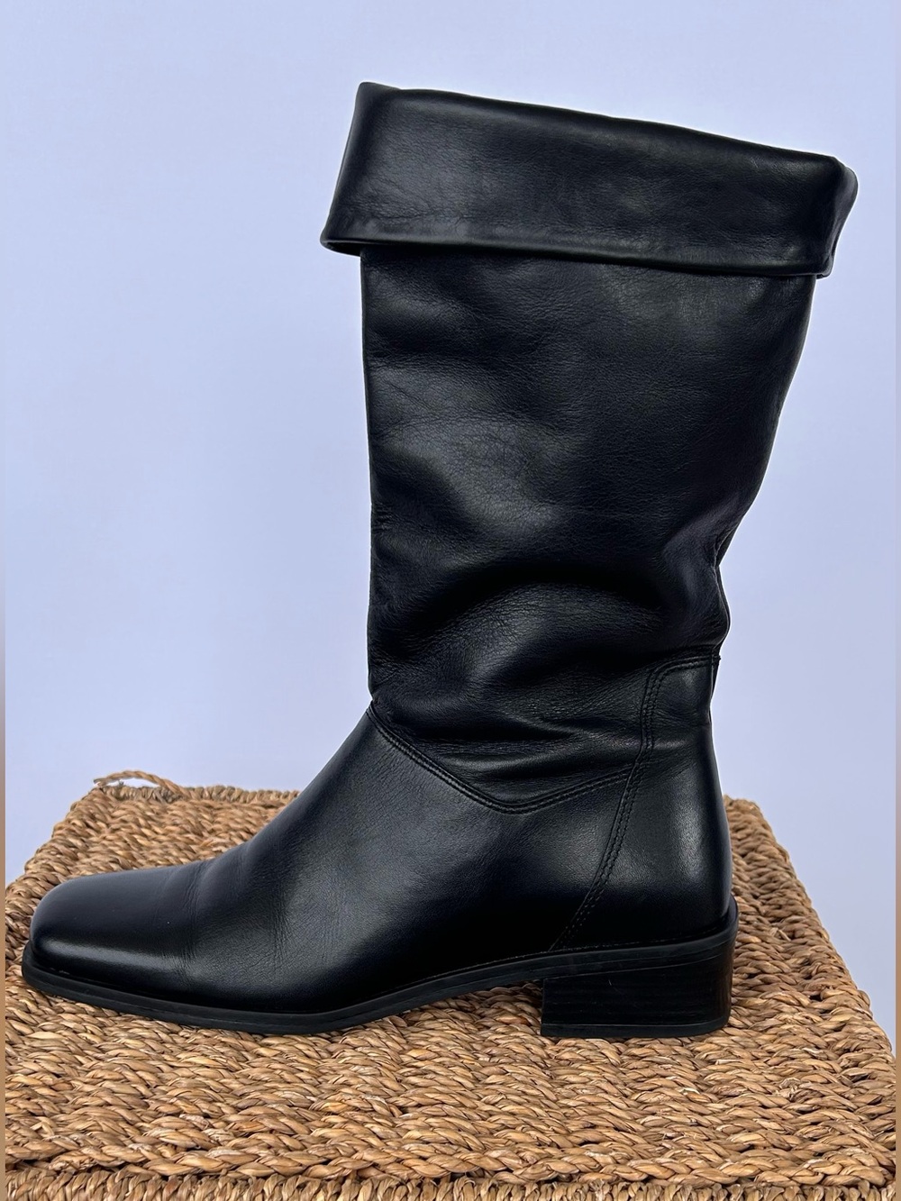 Naturalizer Women’s Vintage Fold Over Black Leather Boots Square Toe Size 5.5M